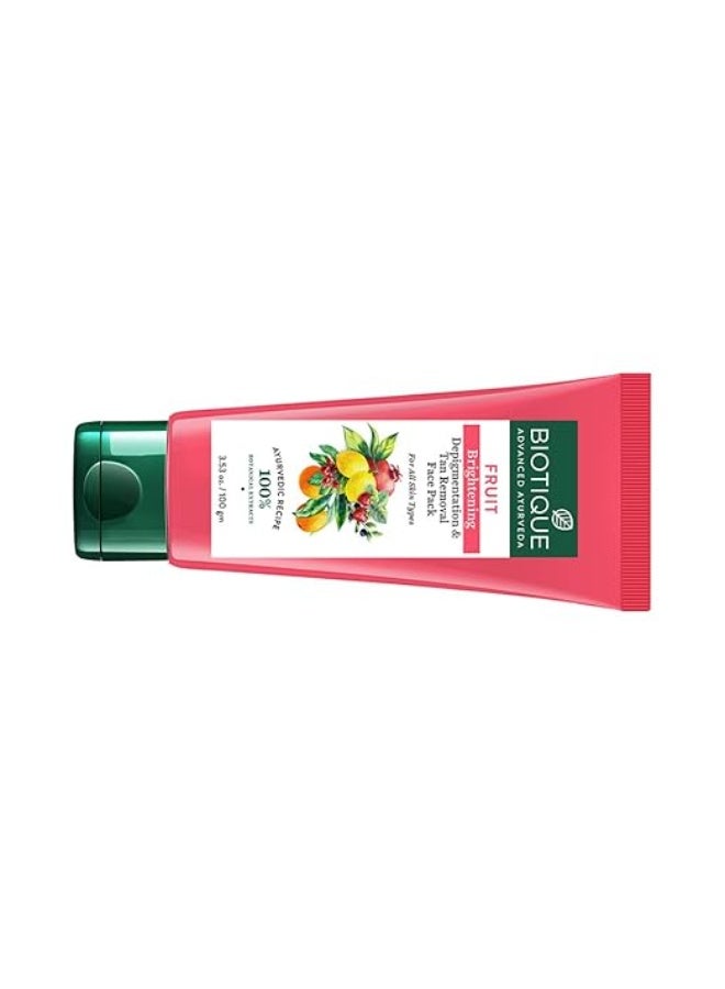 Biotique Fruit Brightening Depigmentation and Tan Removal Face Pack| Ayurvedic and Organically Pure| Tan Removal Face Pack for All Skin Types|100% Botanical Extracts| 100gm - Image 2